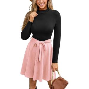 imageCUPSHE Womens Fall Dresses Long Sleeves Round Neck Casual Outfits A Line Work Belted Vacation Mini SundressPink