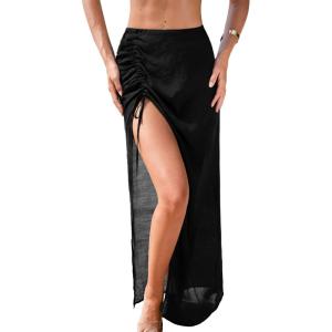 imageCUPSHE Womens Sarong Swimsuit Coverup Sheer Long Beach Cover Ups Skirt Drawstring Bikini Wraps BeachwearBlack