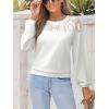 imageCUPSHE Long Sleeve Shirts for Womens Lace Tops Mesh Sheer Crew Neck Casual Shirts Sexy Fall Going OutWhite