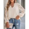 imageCUPSHE Women Lace Elegant Blouse Long Sleeve Eyelet V Neck Dressy Party Floral Tops Scalloped V NeckBeige