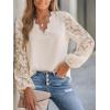 imageCUPSHE Women Lace Elegant Blouse Long Sleeve Eyelet V Neck Dressy Party Floral Tops Scalloped V NeckBeige
