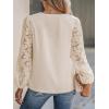 imageCUPSHE Women Lace Elegant Blouse Long Sleeve Eyelet V Neck Dressy Party Floral Tops Scalloped V NeckBeige