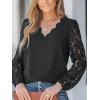 imageCUPSHE Women Lace Elegant Blouse Long Sleeve Eyelet V Neck Dressy Party Floral Tops Scalloped V NeckBlack