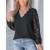 imageCUPSHE Women Lace Elegant Blouse Long Sleeve Eyelet V Neck Dressy Party Floral Tops Scalloped V NeckBlack