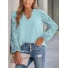 imageCUPSHE Women Lace Elegant Blouse Long Sleeve Eyelet V Neck Dressy Party Floral Tops Scalloped V NeckBlue