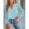 imageCUPSHE Women Lace Elegant Blouse Long Sleeve Eyelet V Neck Dressy Party Floral Tops Scalloped V NeckBlue