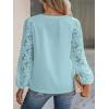 imageCUPSHE Women Lace Elegant Blouse Long Sleeve Eyelet V Neck Dressy Party Floral Tops Scalloped V NeckBlue