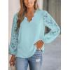 imageCUPSHE Women Lace Elegant Blouse Long Sleeve Eyelet V Neck Dressy Party Floral Tops Scalloped V NeckBlue