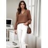imageCUPSHE Women Lace Elegant Blouse Long Sleeve Eyelet V Neck Dressy Party Floral Tops Scalloped V NeckBrown