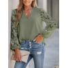 imageCUPSHE Women Lace Elegant Blouse Long Sleeve Eyelet V Neck Dressy Party Floral Tops Scalloped V NeckGreen