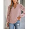 imageCUPSHE Women Lace Elegant Blouse Long Sleeve Eyelet V Neck Dressy Party Floral Tops Scalloped V NeckPink
