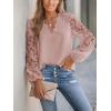 imageCUPSHE Women Lace Elegant Blouse Long Sleeve Eyelet V Neck Dressy Party Floral Tops Scalloped V NeckPink