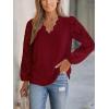 imageCUPSHE Women Lace Elegant Blouse Long Sleeve Eyelet V Neck Dressy Party Floral Tops Scalloped V NeckRed
