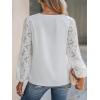 imageCUPSHE Women Lace Elegant Blouse Long Sleeve Eyelet V Neck Dressy Party Floral Tops Scalloped V NeckWhite