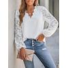 imageCUPSHE Women Lace Elegant Blouse Long Sleeve Eyelet V Neck Dressy Party Floral Tops Scalloped V NeckWhite