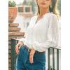 imageCUPSHE Women Long Sleeve Notched Neck Hollow Out Blouses Lace Lantern Sleeve Crochet Eyelet Blouse ShirtsWhite