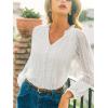 imageCUPSHE Women Long Sleeve Notched Neck Hollow Out Blouses Lace Lantern Sleeve Crochet Eyelet Blouse ShirtsWhite