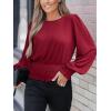 imageCUPSHE Womens Crew Neck Frill Shirred Lantern Long Sleeve Blouse Office Shirt Work TopRed