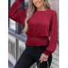 imageCUPSHE Womens Crew Neck Frill Shirred Lantern Long Sleeve Blouse Office Shirt Work TopRed