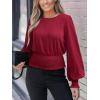 imageCUPSHE Womens Crew Neck Frill Shirred Lantern Long Sleeve Blouse Office Shirt Work TopRed