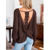 imageCUPSHE Womens Long Sleeve Crewneck Blouse Sexy Back Lace Ribbed Knit TopsCoffee Brown