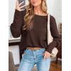 imageCUPSHE Womens Long Sleeve Crewneck Blouse Sexy Back Lace Ribbed Knit TopsCoffee Brown