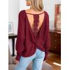 imageCUPSHE Womens Long Sleeve Crewneck Blouse Sexy Back Lace Ribbed Knit TopsRed
