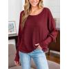 imageCUPSHE Womens Long Sleeve Crewneck Blouse Sexy Back Lace Ribbed Knit TopsRed