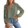 imageCUPSHE Women Lace Elegant Blouse Long Sleeve Eyelet V Neck Dressy Party Floral Tops Scalloped V NeckGreen