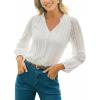 imageCUPSHE Women Long Sleeve Notched Neck Hollow Out Blouses Lace Lantern Sleeve Crochet Eyelet Blouse ShirtsWhite