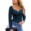 imageCUPSHE Womens Sweetheart Neckline Top Color Block Long Sleeve T Shirts Ribbed Knit Tee TopsNavy