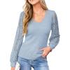 imageCUPSHE Womens Top Eyelet Lace V Neck Long Floral Sleeve Blouse Casual Hollow Out Loose Trendy DressyBlue1