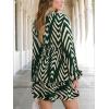 imageCUPSHE Ruffle Fall Dress for Women Geometric Stand Collar Long Sleeve Back Tie Cutout Smocked Mini DressesGreen