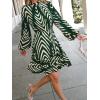 imageCUPSHE Ruffle Fall Dress for Women Geometric Stand Collar Long Sleeve Back Tie Cutout Smocked Mini DressesGreen