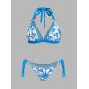 imageCUPSHE Womens Bikini Set Two Piece Swimsuit V Neck Triangle Top Bathing Suit Double O Ring Halter Strap Back HookWhiteRoyal Blue Tropical