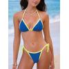 imageCUPSHE Womens Bikini Sets Two Piece Swimsuit Low Rise Halter Neck Self Tied Straps Bathing Suits Glitter ColorblockRoyal BlueYellow