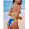 imageCUPSHE Womens Bikini Sets Two Piece Swimsuit Low Rise Halter Neck Self Tied Straps Bathing Suits Glitter ColorblockRoyal BlueYellow