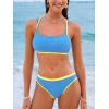 imageCUPSHE Womens Bikini Sets Two Piece Swimsuit Square Neck Colorblock Bathing Suits Adjustable Double StrapsSky BlueYellow