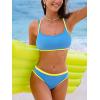 imageCUPSHE Womens Bikini Sets Two Piece Swimsuit Square Neck Colorblock Bathing Suits Adjustable Double StrapsSky BlueYellow