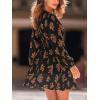 imageCUPSHE Womens Fall Dresses Floral V Neck Lace Cutout Long Sleeve Smocked A Line Mini DressBlack