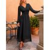 imageCUPSHE Womens Fall V Neck Long Sleeve Maxi Dresses Smocked Waist Elegant Cocktail Wedding Guest DressBlack