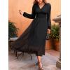 imageCUPSHE Womens Fall V Neck Long Sleeve Maxi Dresses Smocked Waist Elegant Cocktail Wedding Guest DressBlack