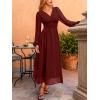 imageCUPSHE Womens Fall V Neck Long Sleeve Maxi Dresses Smocked Waist Elegant Cocktail Wedding Guest DressRed