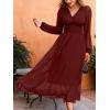 imageCUPSHE Womens Fall V Neck Long Sleeve Maxi Dresses Smocked Waist Elegant Cocktail Wedding Guest DressRed