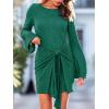 imageCUPSHE Womens Fall Wedding Guest Christmas Dress Long Sleeve Wrap Dress Tie Waist Crewneck Bodycon Mini DressesGreen