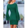 imageCUPSHE Womens Fall Wedding Guest Christmas Dress Long Sleeve Wrap Dress Tie Waist Crewneck Bodycon Mini DressesGreen