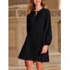 imageCUPSHE Womens Fall Wedding Guest Dresses Pleated Flowy Mini Dress Long Sleeve Keyhole Neck Short DressBlack