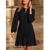 imageCUPSHE Womens Fall Wedding Guest Dresses Pleated Flowy Mini Dress Long Sleeve Keyhole Neck Short DressBlack