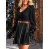 imageCUPSHE Womens Long Sleeve Fall Mini Dress V Neck High Waist A Line Ruffle Faux Leather DressBlackblack