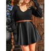 imageCUPSHE Womens Long Sleeve Fall Mini Dress V Neck High Waist A Line Ruffle Faux Leather DressBlackblack